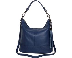 AmbraModa GLX09 - Dames handtas, schoudertas van echt leer. Jeansblauw