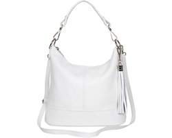 AmbraModa GLX09 - Dames handtas, schoudertas van echt leer. Wit