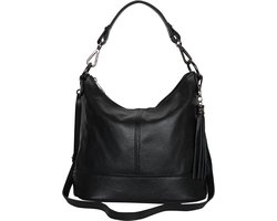 AmbraModa GLX09 - Dames handtas, schoudertas van echt leer. Zwart