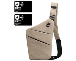 Anti-diefstal reistas - diefstalbestendige tas - met 2 meegeleverde RFID/NFC-blokkerende kaarten - schoudertas met grote capaciteit - anti-diefstal - tas - schoudertas - borstzak van polyester voor dames en heren - rechter schoudertas - khaki