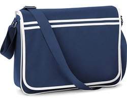 Bagbase Retro Schoudertas/aktetas - donkerblauw/wit - 40x30x10 cm - volwassenen/kinderen - Schooltas/laptop tas