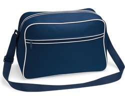 Bagbase Schoudertas Retro - Navy Blauw - met rits zakken - middelgroot - 40 x 28 x 18 cm - 18L