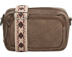 Beagles Malaga Crossbody Schoudertas met Trendy Schouderband - Handig Formaat - Ritsvakken - Dames Tas - Donkertaupe.