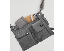 Bicky bernard Crossbodytas - Platte tas - tas met veel ritssluiting - grijs- BB66666-Schoudertas Dames - Crossbody - 27.5x4.5x22cm - 2.7L - 5 Vakken