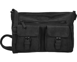 Bicky Bernard Dames Schoudertas Zwart - Stoere Crossbody Tas met Dubbele Ritssluiting - Ruim Hoofdvak & Voorvakken met Magneetsluiting - Verstelbare Schouderband