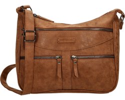 Bicky Bernard Omhang Schoudertas Ritsvakjes Trendy Tas cognac - camel - Schoudertas dames