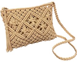 Bohemian Schoudertas Dames - Khaki - Strandtas met Ritssluiting & Kwastje - Boho Handtas voor Zomer, Festival, Vakantie & Dagje Strand - Lichtgewicht Tas - Trendy Ibiza Style - Reistas Casual Boho Bag