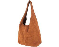 Boho Bag - Cognac - Suède Schoudertas- Baggy Bag - Bohostyle - Hippystyle - Real Leather