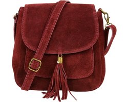 Bordeaux Suède Schoudertas Tassle - Suède - Italiaans Leder - Boho Schoudertassen - Bordeaux