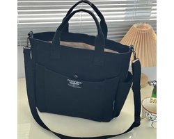 Canvas Schoudertas Zwart Dames – Grote Capaciteit Tote – Laptop 14 inch – Casual Schooltas & Werktas
