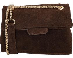 Charm London Anna Schoudertas - Crossbody - Ketting - Suede - Overslag - Goud - Leren Dames Tas - Donkerbruin.