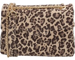 Charm London Anna Schoudertas - Crossbody - Ketting - Suede - Overslag - Goud - Leren Dames Tas - Luipaard