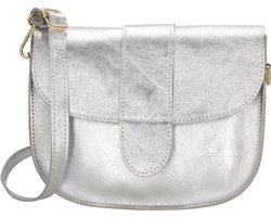 Charm London Anna Schoudertas - Crossbody - Leer - Metallic - Afneembare/Verstelbare Schouderband - Leren Dames Tas - Zilver