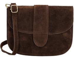 Charm London Anna Schoudertas - Crossbody - Suede - Leer - Leren Dames Tas - Donkerbruin