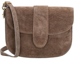 Charm London Anna Schoudertas - Crossbody - Suede - Leer - Leren Dames Tas - Donkertaupe