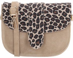 Charm London Anna Schoudertas - Crossbody - Suede - Leer - Leren Dames Tas - Leopard Taupe.