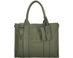 Charm London Bond Handtas - Schoudertas - 42 x 34 x 16 cm - Laptoptas 15,6 inch - Crossbody - Handige Etui - Dames Tas - Olijf Groen
