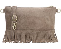 Charm London Elisa Schoudertas - Crossbody - Suede - Franjes - Leer - Leren Dames Tas - Taupe