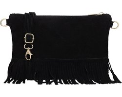 Charm London Elisa Schoudertas - Crossbody - Suede - Franjes - Leer - Leren Dames Tas - Zwart