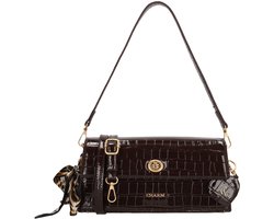 Charm London Knightsbridge Schoudertas - Crossbody - Lak - Croco - Overslag - Dames Tas - Donkerbruin