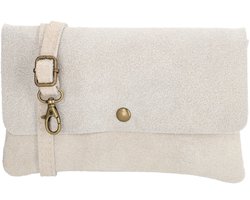 Charm London Mariëlle Schoudertas - Crossbody - Suede - Drie Vakken - Magneetsluiting - Verstelbare Band - Dames - Leren Dames Tas - Zand