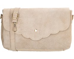 Charm London Mariëlle Schoudertas - Crossbody - Suede - Overslag - Verstelbare Band - Ritssluiting - Dames - Leren Dames Tas - Zand
