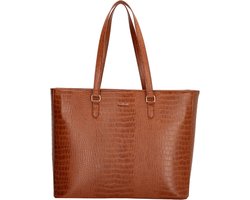 Charm London Midwood Hand & Schoudertas Shopper 15,6 inch Laptopvak Ideale School Werk Business Tas - Tote Bag - Dames Tas - Cognac.
