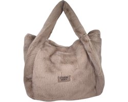 Coveri - schoudertas - hobo tas - fluffy - lange draagriem - taupe