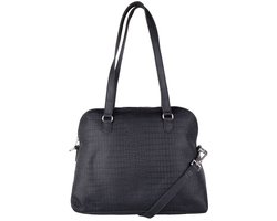 Cowboysbag Grote Schoudertas / Crossbodytas Dames - Leer - Krokodillenprint - Winwick - Zwart Croco