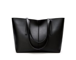 Dames Handtas Grote Shopper - PU Kunstleer - Laptopvak 13 Inch - Ergonomische Handgrepen - Stevige Bodem met Metalen Noppen - Ruim voor A4 - Zwart