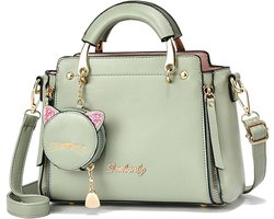 Dames Handtas – PU Leer – Met Katten portemonnee – Schoudertas & Crossbody – Verstelbare Riem – Trendy & Praktisch - Groen