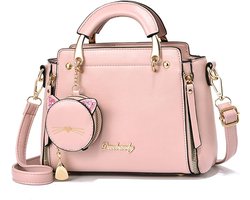 Dames Handtas – PU Leer – Met Katten portemonnee – Schoudertas & Crossbody – Verstelbare Riem – Trendy & Praktisch - Lila