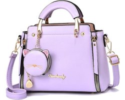 Dames Handtas – PU Leer – Met Katten portemonnee – Schoudertas & Crossbody – Verstelbare Riem – Trendy & Praktisch - paars
