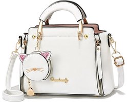 Dames Handtas – PU Leer – Met Katten portemonnee – Schoudertas & Crossbody – Verstelbare Riem – Trendy & Praktisch - Wit