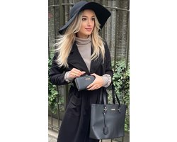 Dames Handtassen set 4 delig met schoudertas - Tote bag - Clutch en Portemonnee voor vrouwen Zwart