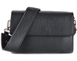 Dames Leer Crossbodytas - Leren Schoudertas - Dames Leren Handtas - Made in Italy-Zwart