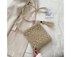 Dames Rotan Schoudertas - Handgevlochten Strandtas met Franjes (Boho Zomertas)