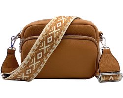 Dames Schoudertas Cognac – Trendy Damestas – Bag Strap – Kleine Schoudertas met Ritssluiting – Crossbody Tas