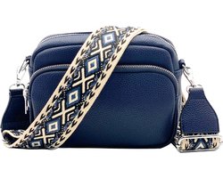 Dames Schoudertas Donkerblauw – Trendy Damestas – Bag Strap – Kleine Schoudertas met Ritssluiting – Crossbody Tas - Tassenriem