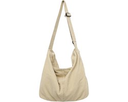 Dames Schoudertas - Grote Casual Tote Kruistas - Geschikt Voor School - Kantoor - Werk - Reizen - Uitstapjes - Winkelen - Beige - Retro Stijl