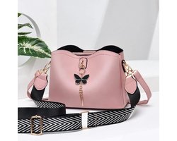 Dames Schoudertas – Lichtgewicht Crossbody Tas met Vlinder Hanger – Modieuze Kleine Handtas – pink