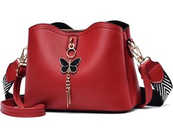 Dames Schoudertas – Lichtgewicht Crossbody Tas met Vlinder Hanger – Modieuze Kleine Handtas – Rood
