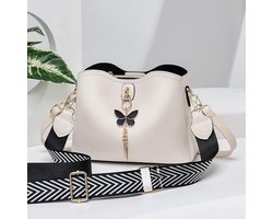 Dames Schoudertas – Lichtgewicht Crossbody Tas met Vlinder Hanger – Modieuze Kleine Handtas– Wit