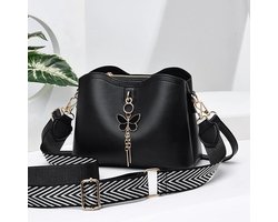 Dames Schoudertas – Lichtgewicht Crossbody Tas met Vlinder Hanger – Modieuze Kleine Handtas – Zwart