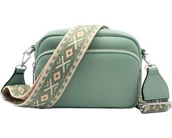 Dames Schoudertas Lichtgroen – Trendy Damestas – Bag Strap – Kleine Schoudertas met Ritssluiting – Crossbody Tas - Schoudertas Veel Vakken