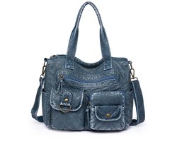 dames schoudertas - Schoudertas - Crossbodytas - kunstleer - Modieus - Met handvat en verstelbare schouderband - Effen kleur - Meerdere vakken - Blauw