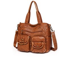 dames schoudertas - Schoudertas - Crossbodytas - kunstleer - Modieus - Met handvat en verstelbare schouderband - Effen kleur - Meerdere vakken - Bruin