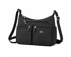 Dames schoudertas - Veel Vakken - Tas Dames - Zwart / grijs