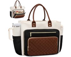 Dameshandtas Geschikt voor lerares, laptoptas Geschikt voor op het werk, met grote bekerhouder, verpleegsterstas, professionele aktetas, laptoptas Geschikt voor zakelijk gebruik, draagtas, cadeau, zwart, beige, bruin, 39 cm