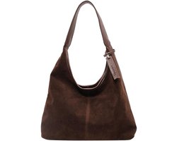 Dameshandtas van zwart/bruin suède PU-leer, casual en geschikt voor woon-werkverkeer, grote casual schoudertas, perfect voor werk en reizen.